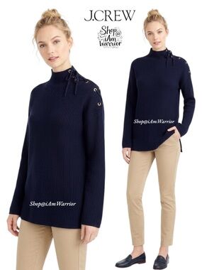 J.Crew navy lace up mock neck tunic sweater *shop@iamwarrior